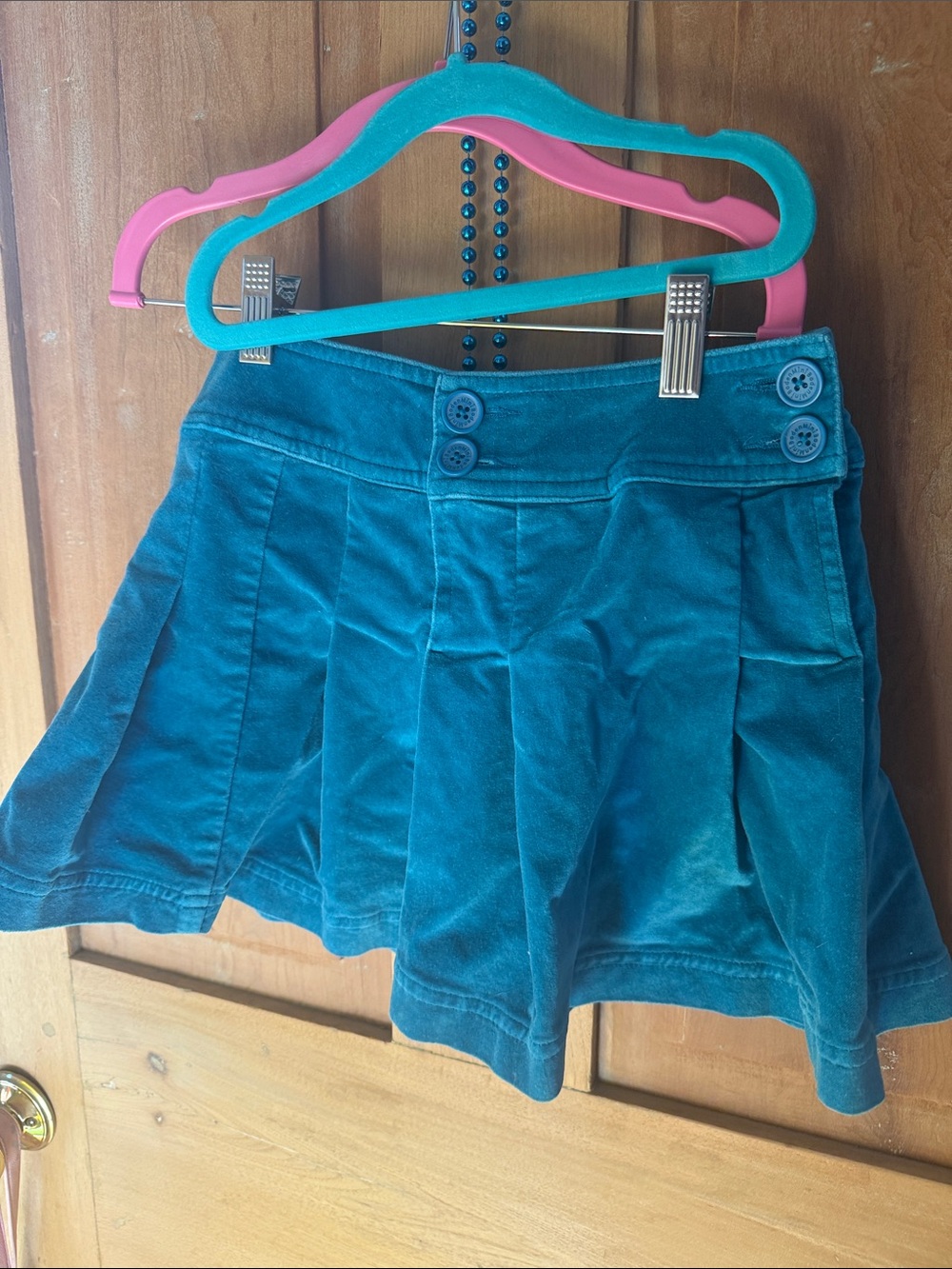 Mini Boden Teal velour Pleated Mini Skirt